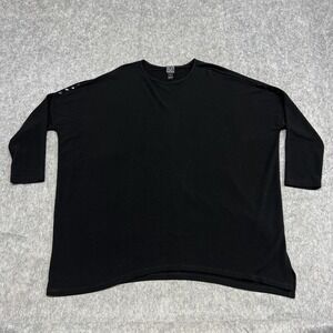 Clara Sunwoo Pullover Womens Large Black Button Shoulder 3/4 Sleeve Made USA